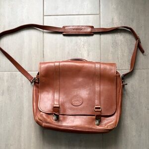 Eddie Bauer brown leather brief case/messenger bag.